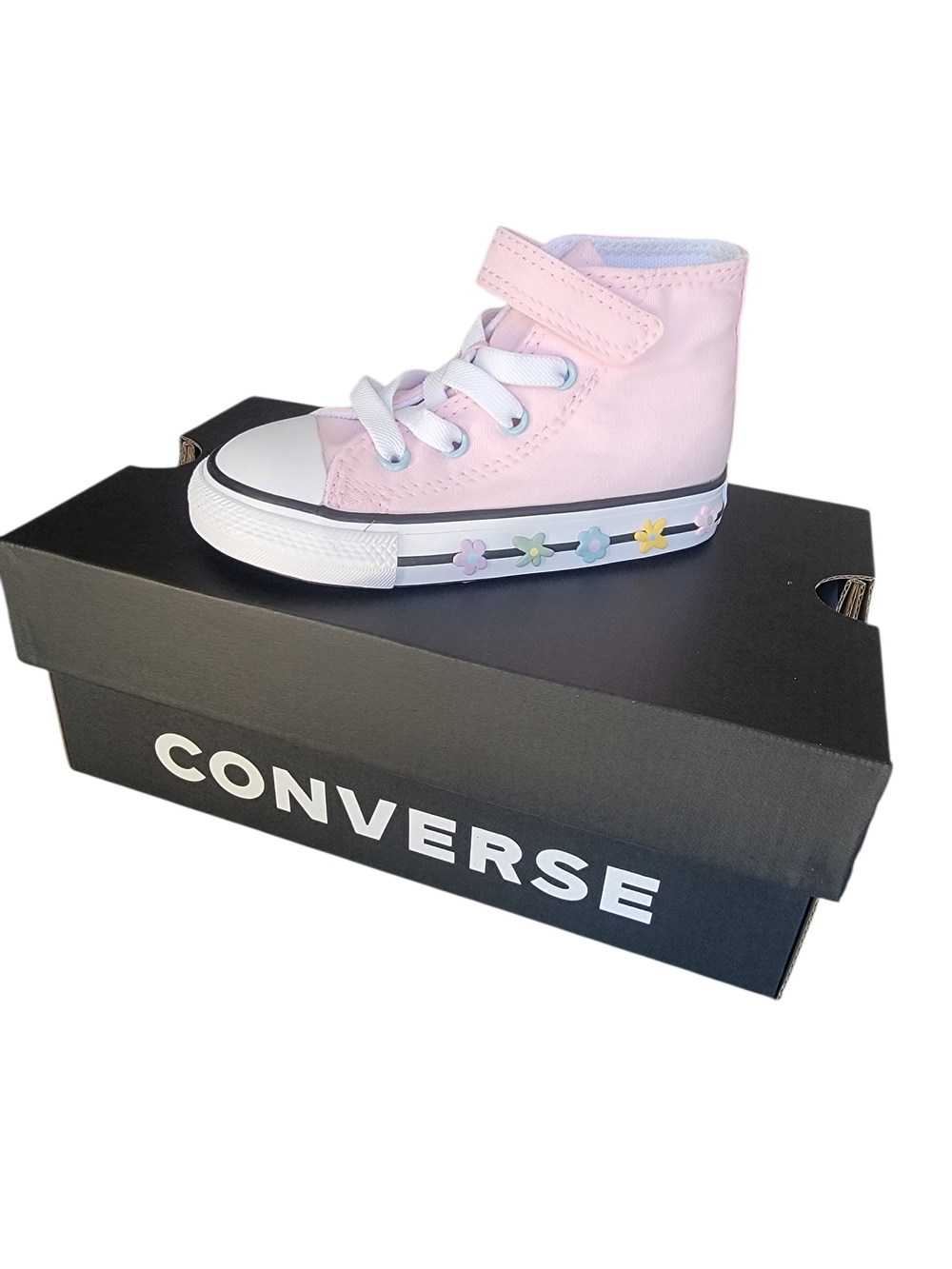 Converse Infant Pink High-Top Sneaker with Multicolor Flower Trim - Infant 7